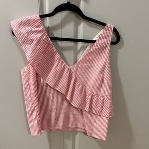 Vineyard Vines Pink Striped Ruffle Blouse